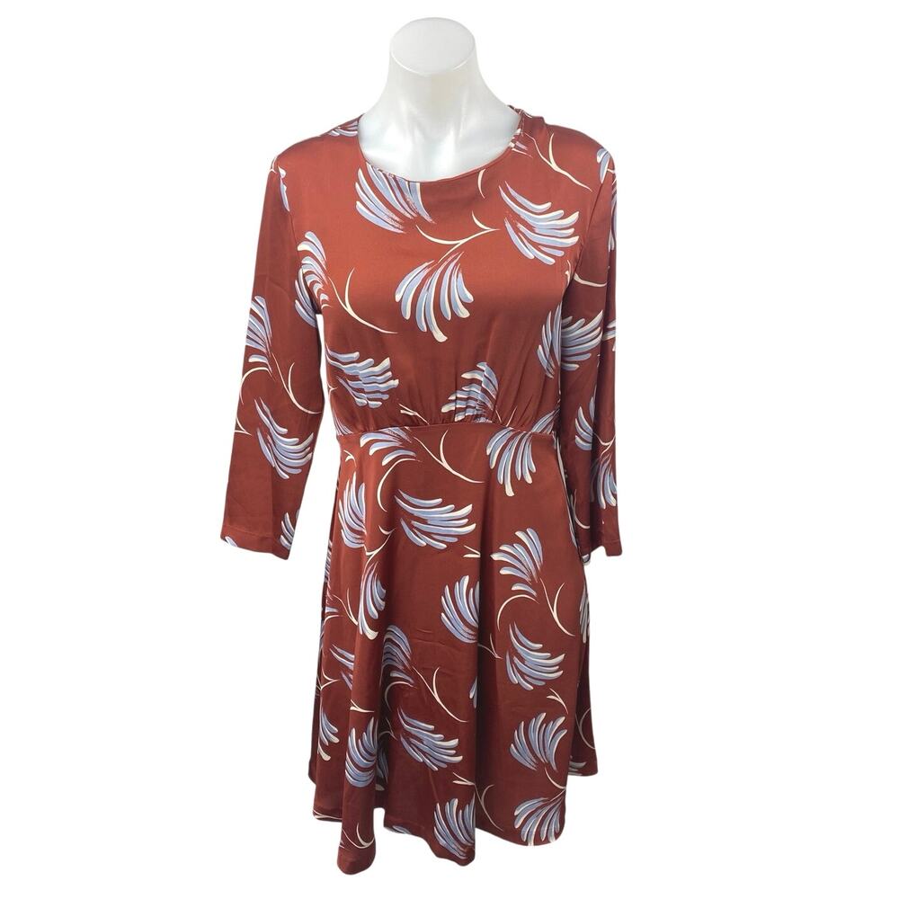 Ann Taylor LOFT Women's Brown Floral 3/4 Sleeve Midi A-Line Fit & Flare Dress 6